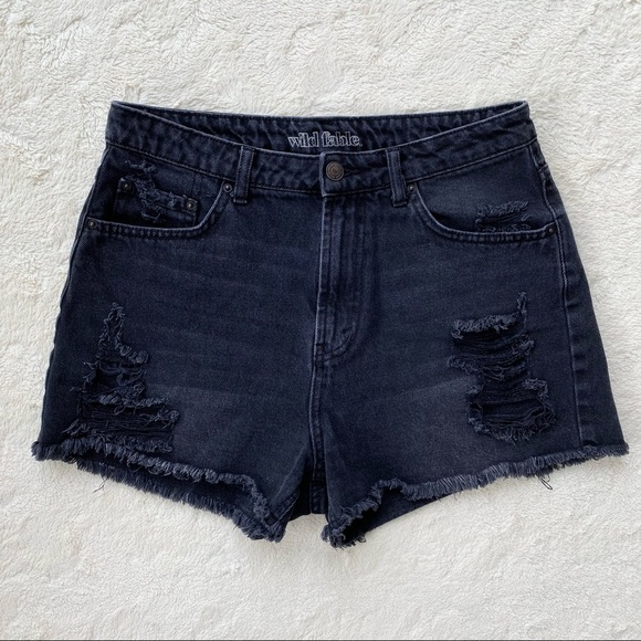 wild fable Pants - Wild Fable black distressed high rise denim shorts gray hem 100% cotton size 8